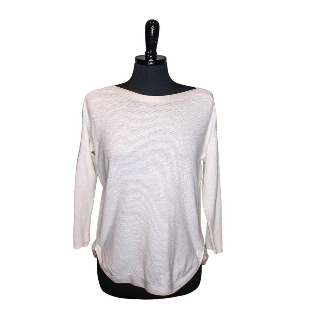 Talbots Sweater Pullover Waffle Knit Cream White Lightweight Size S